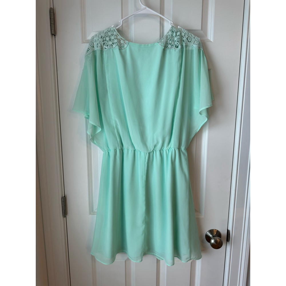 Charming Charlie Short Sleeve Mint Flowy Short Dress - Picture 2 of 6